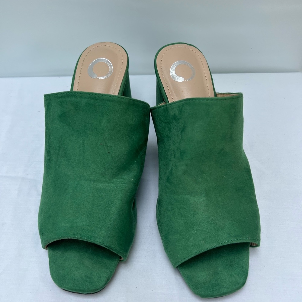 NEW Green Faux Suede Mules